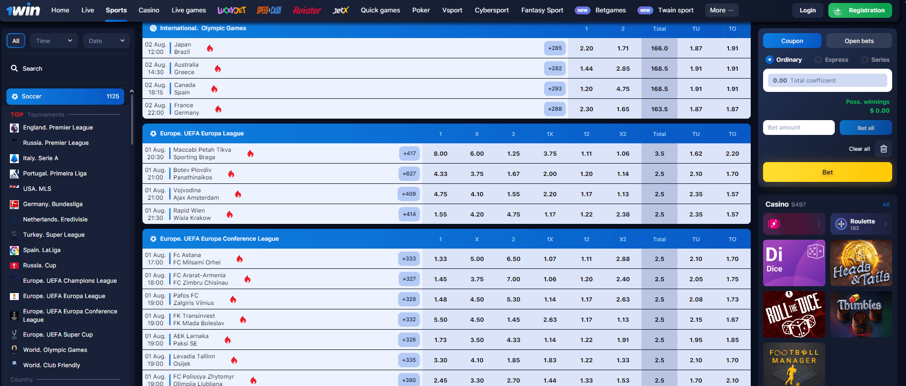 1win betting sport